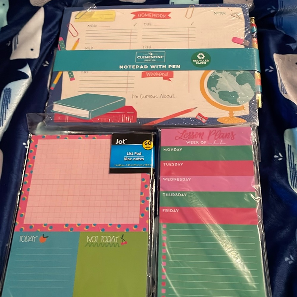 Homework notepads set of three